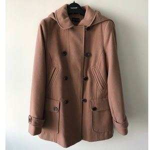 Topshop Camel Double Breasted Pea Coat